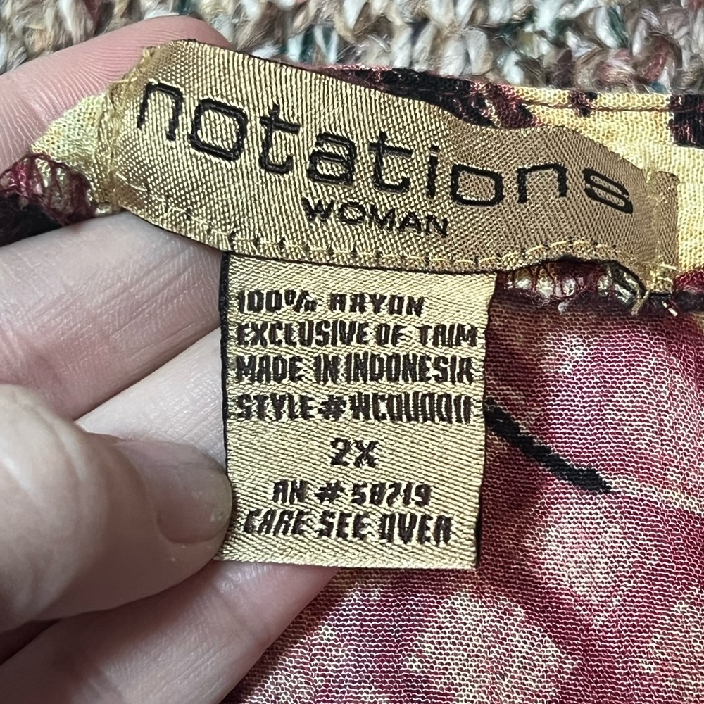 Notations Boho Patchwork Print Top w/ Beaded Trim… - image 6